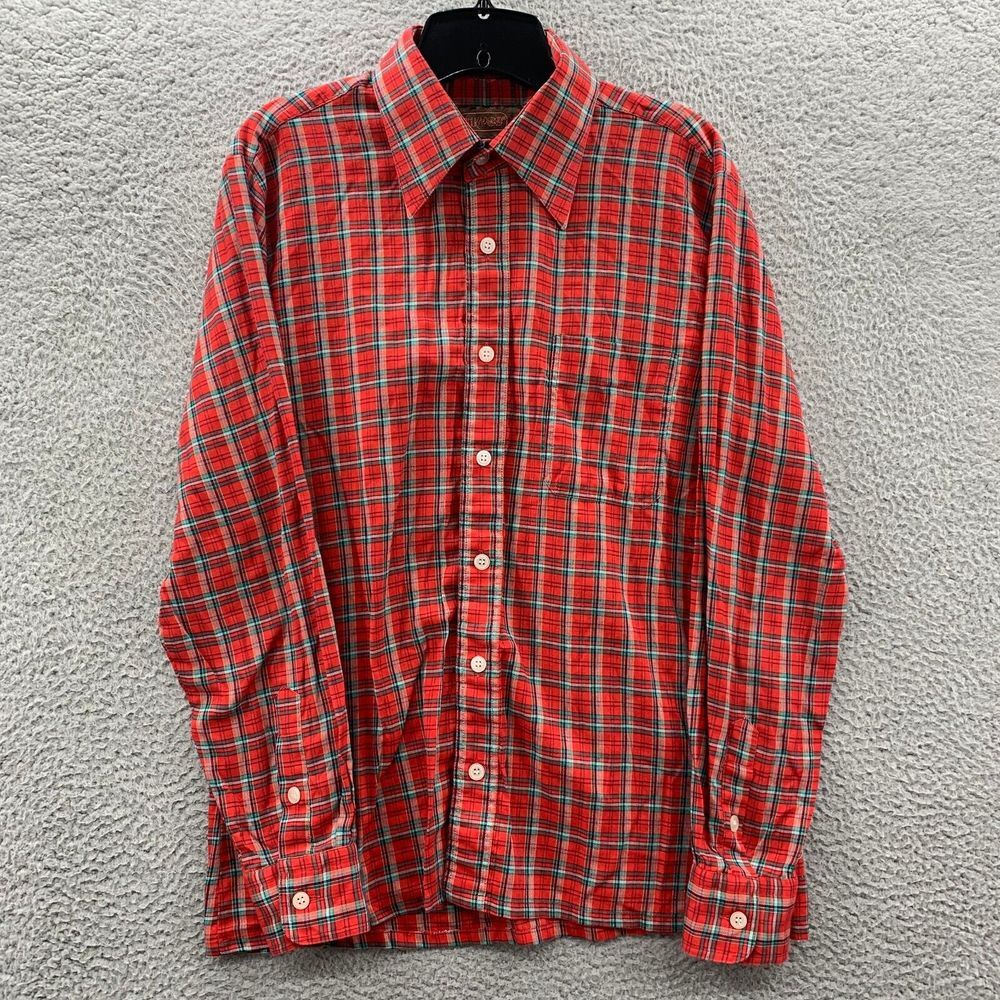 VTG 70s HUKAPOO Shirt Mens Large Plaid Button Up Long Sleeve Red